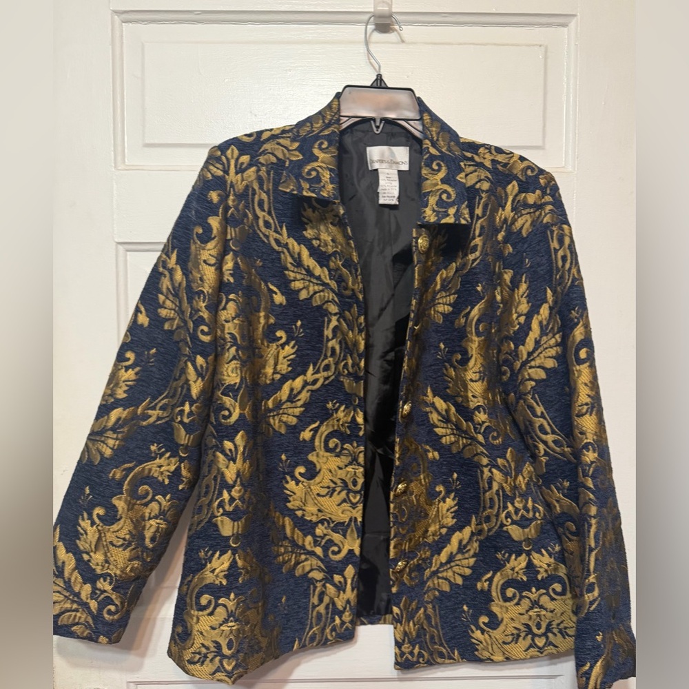 Navy and Gold Tapestry style blazer